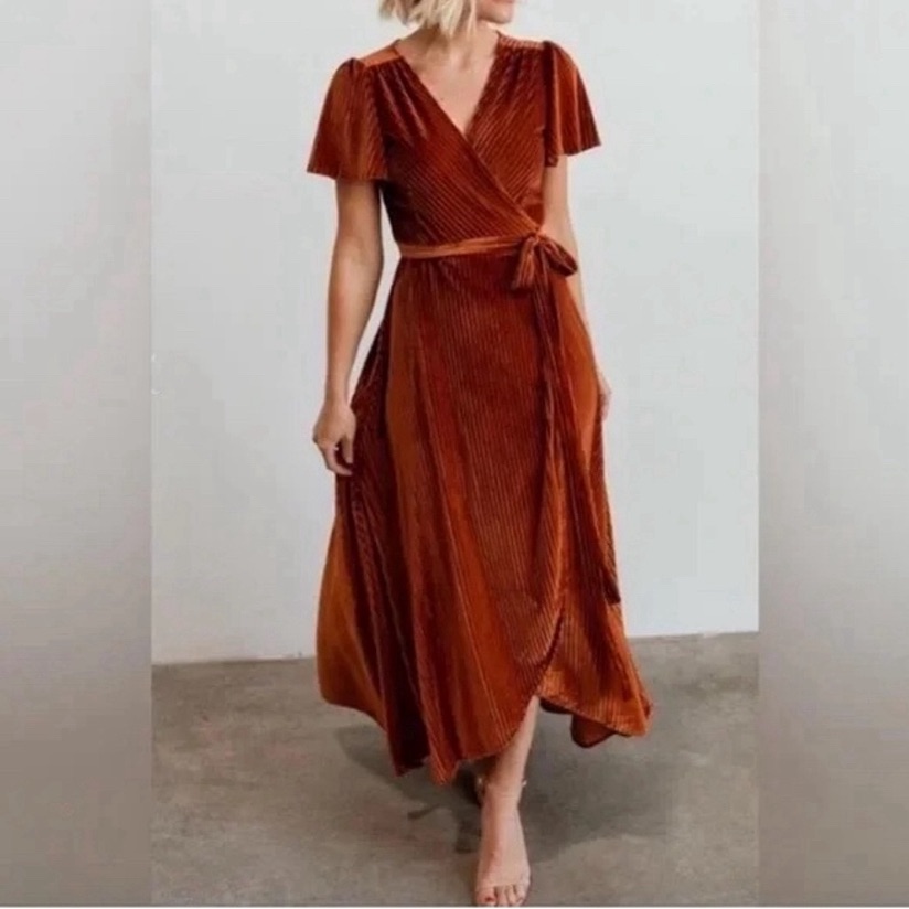 Baltic Born Andi Velvet Wrap Maxi Dress Rust